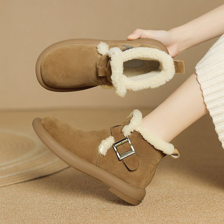 Padded Lamb's Wool Cotton Boots - Brown