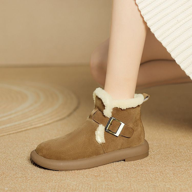 Padded Lamb's Wool Cotton Boots - Brown