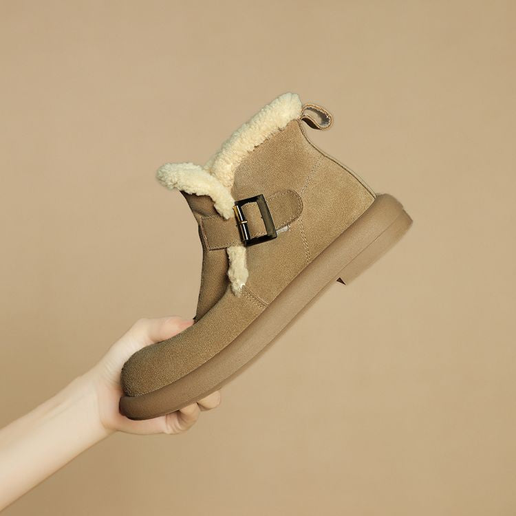 Padded Lamb's Wool Cotton Boots - Khaki