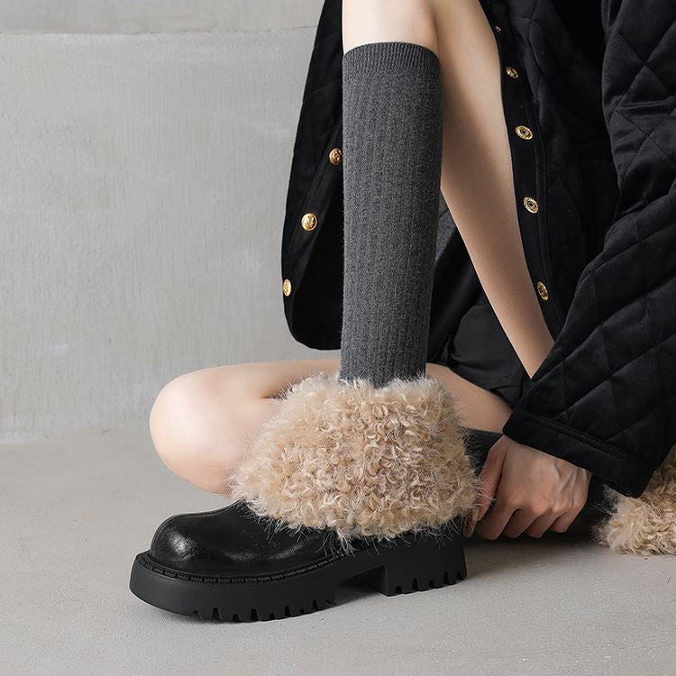 Chunky Shoes with High Fur Collar - Black