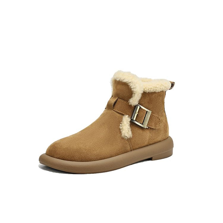 Padded Lamb's Wool Cotton Boots - Brown