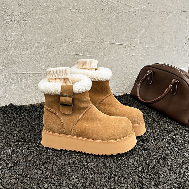 Thick-Soled Snow Boots - Brown