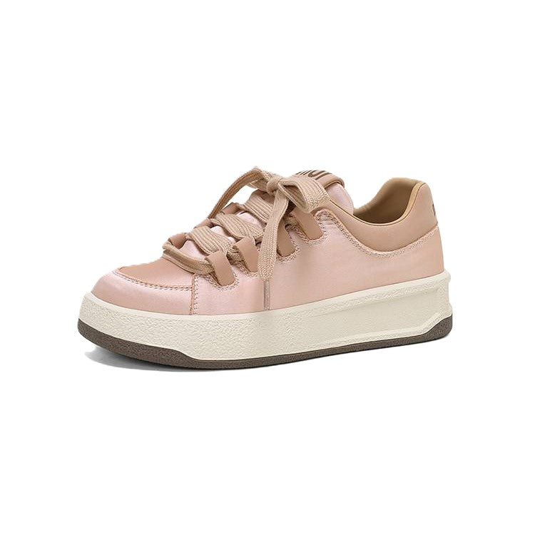 Stylish Satin Lace-Up Sneakers - Champagne Pink