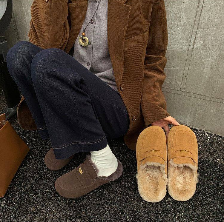 Cozy Suede Slip-On Loafers with Soft Lining - Khaki