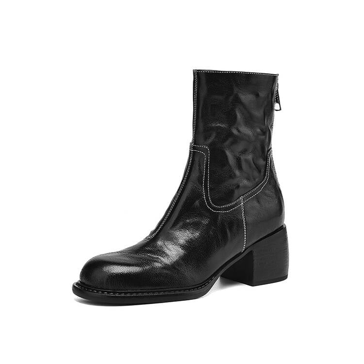 Elegance Heeled Leather Boots - Black