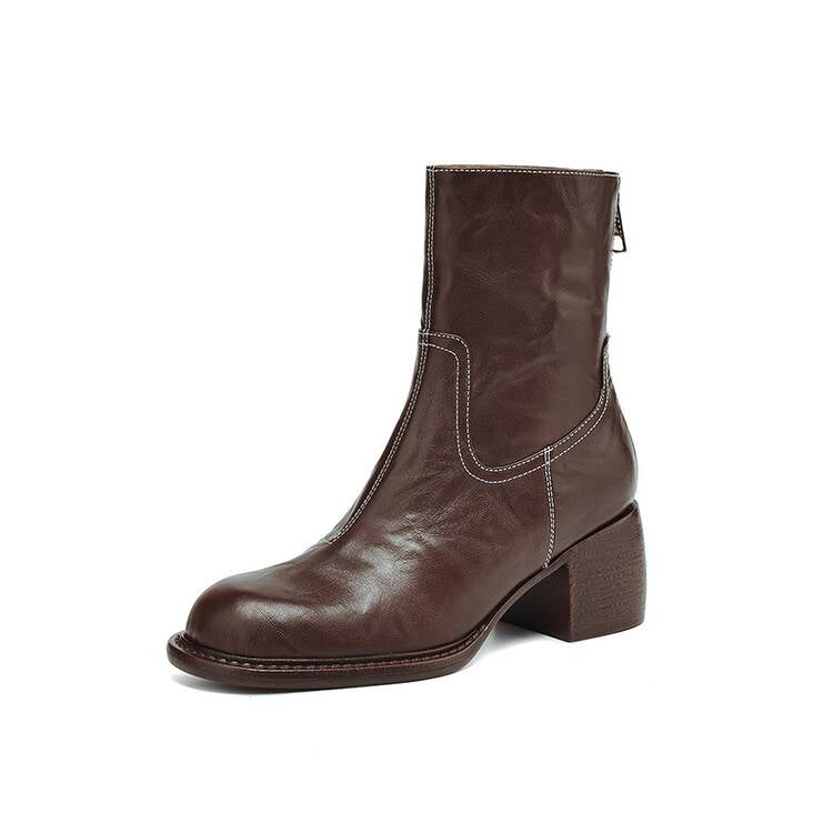 Elegance Heeled Leather Boots - Brown