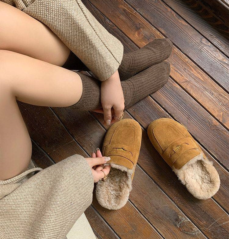 Cozy Suede Slip-On Loafers with Soft Lining - Khaki