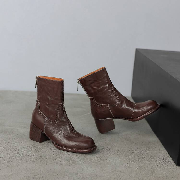 Elegance Heeled Leather Boots - Brown