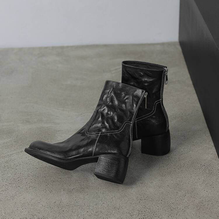 Elegance Heeled Leather Boots - Black