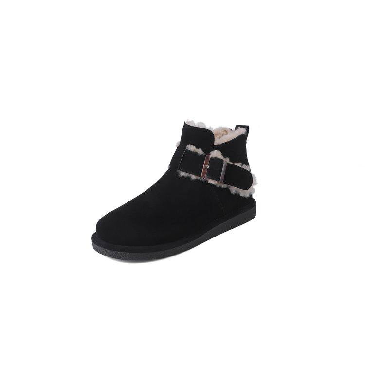 Suede Winter Boots with Strap - Black