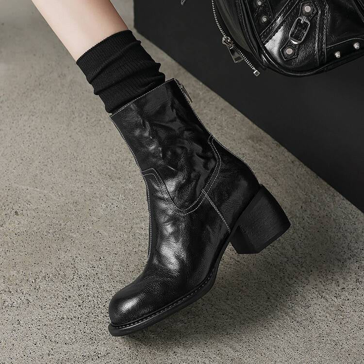 Elegance Heeled Leather Boots - Black