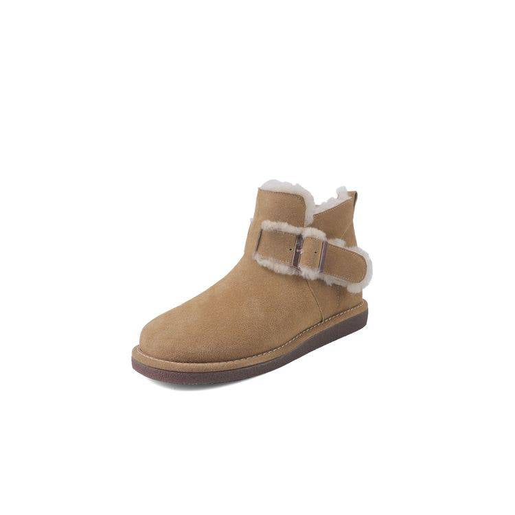 Suede Winter Boots with Strap - Brown