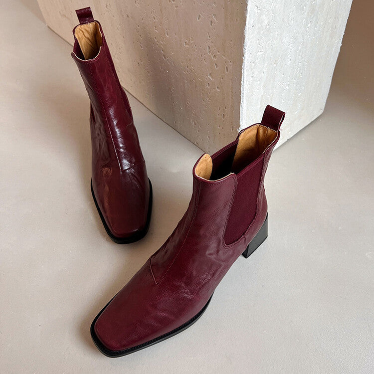 Elegance Heeled Sheepskin Boots - Burgundy