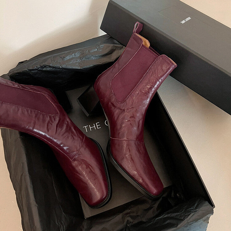 Elegance Heeled Sheepskin Boots - Burgundy