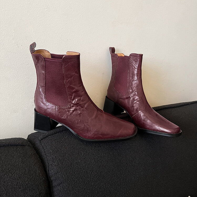 Elegance Heeled Sheepskin Boots - Burgundy