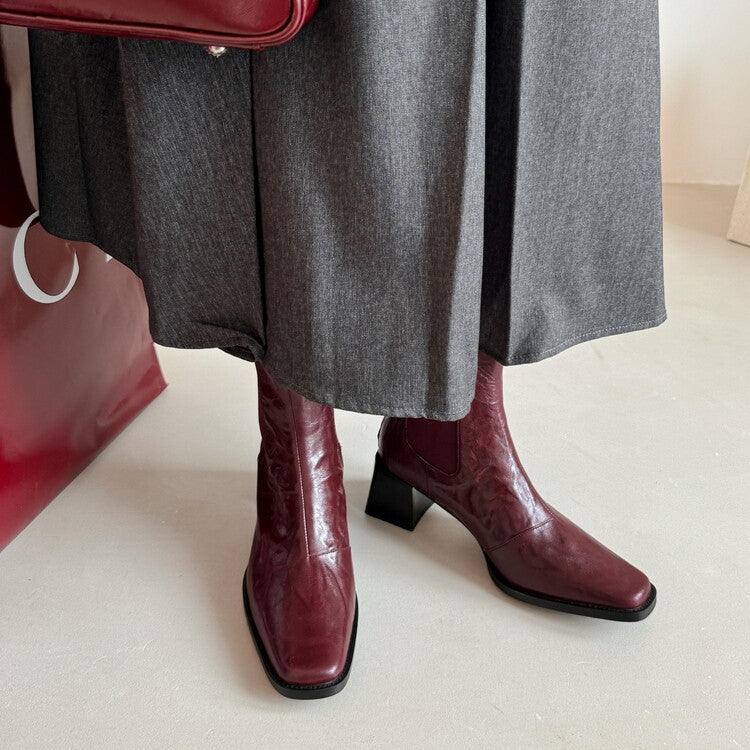 Elegance Heeled Sheepskin Boots - Burgundy