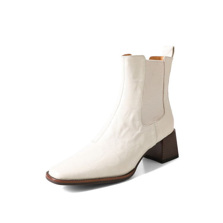 Elegance Heeled Sheepskin Boots - Beige