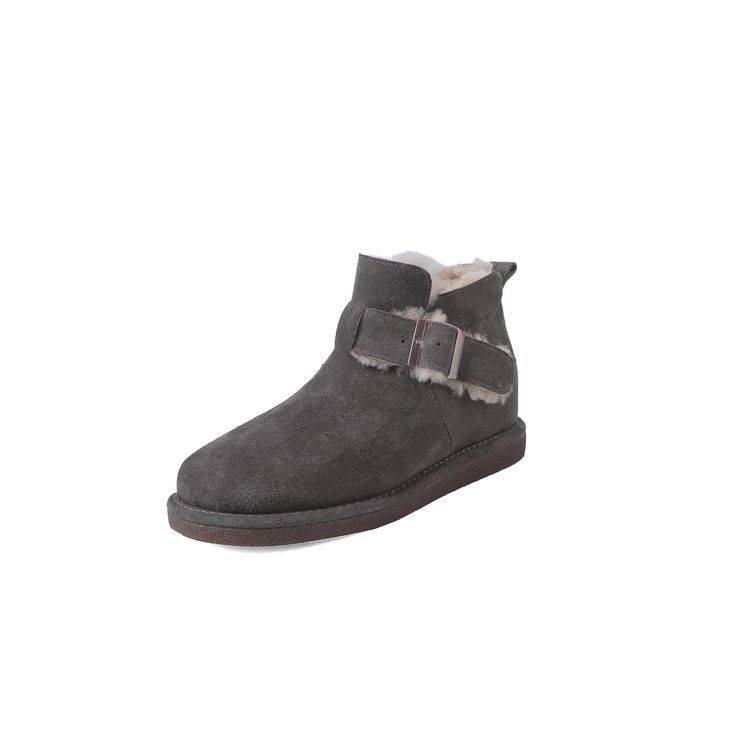 Suede Winter Boots with Strap - Gray